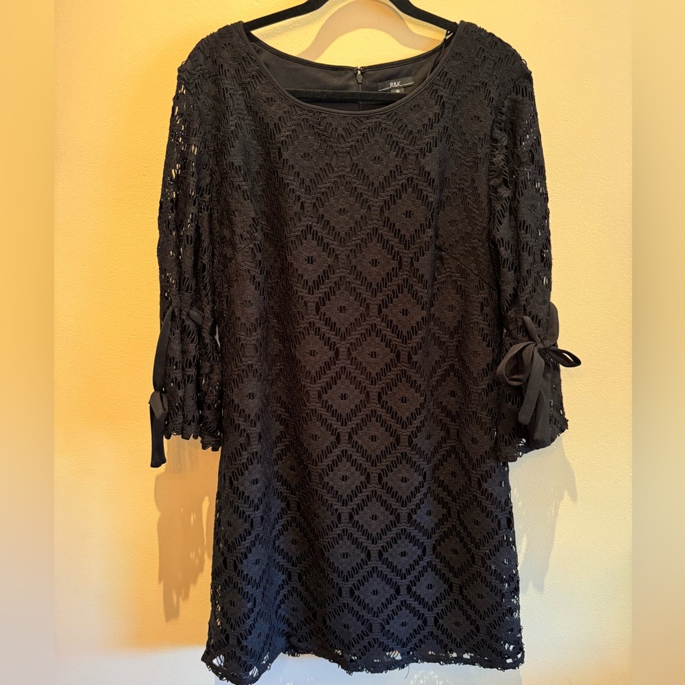 Black Lace Dress with Bow Sleeves & Bow Accents - R&K